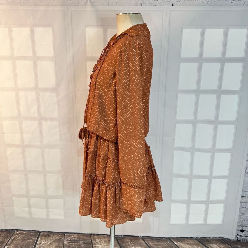Alexis rozalyn tan spotted long sleeve lace up mini dress size small - Picture 9 of 12